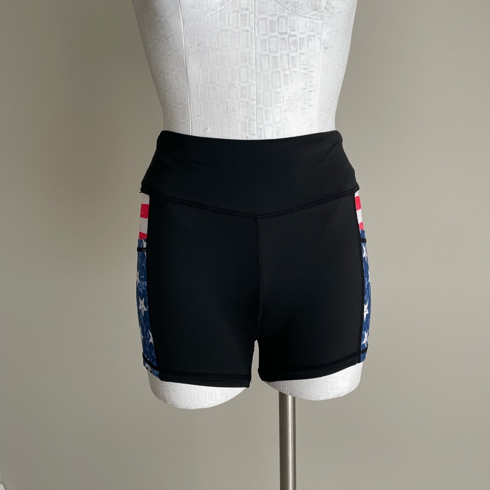 SHEIN American Flag Athletic Biker Shorts with Elastic Waistband